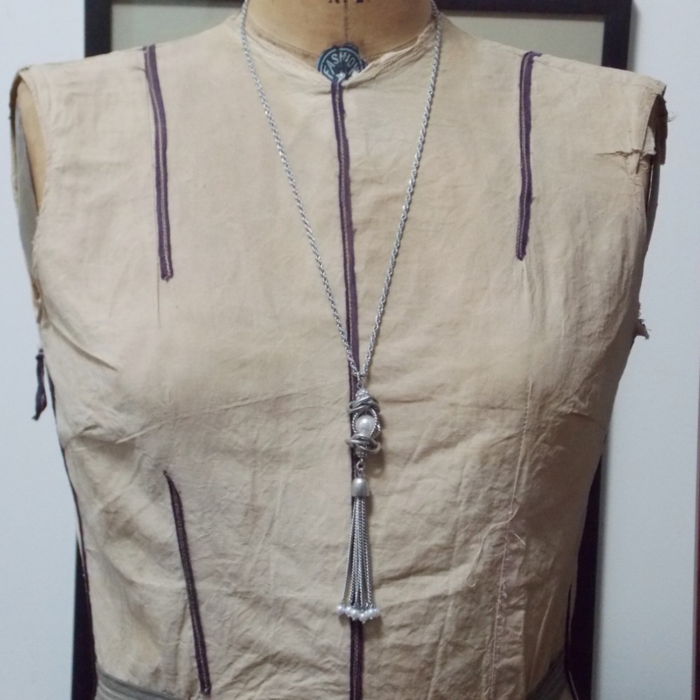 Lia Sophia Long Silver Pearl Tassel Necklace